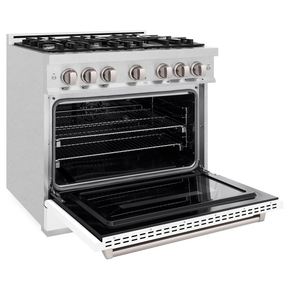 ZLINE 36 in. 5.2 cu. ft. Classic Gas Range with 6 Burner Cooktop and Convection Gas Oven in DuraSnow® Stainless Steel with White Matte Door (CGRS-WM-36)