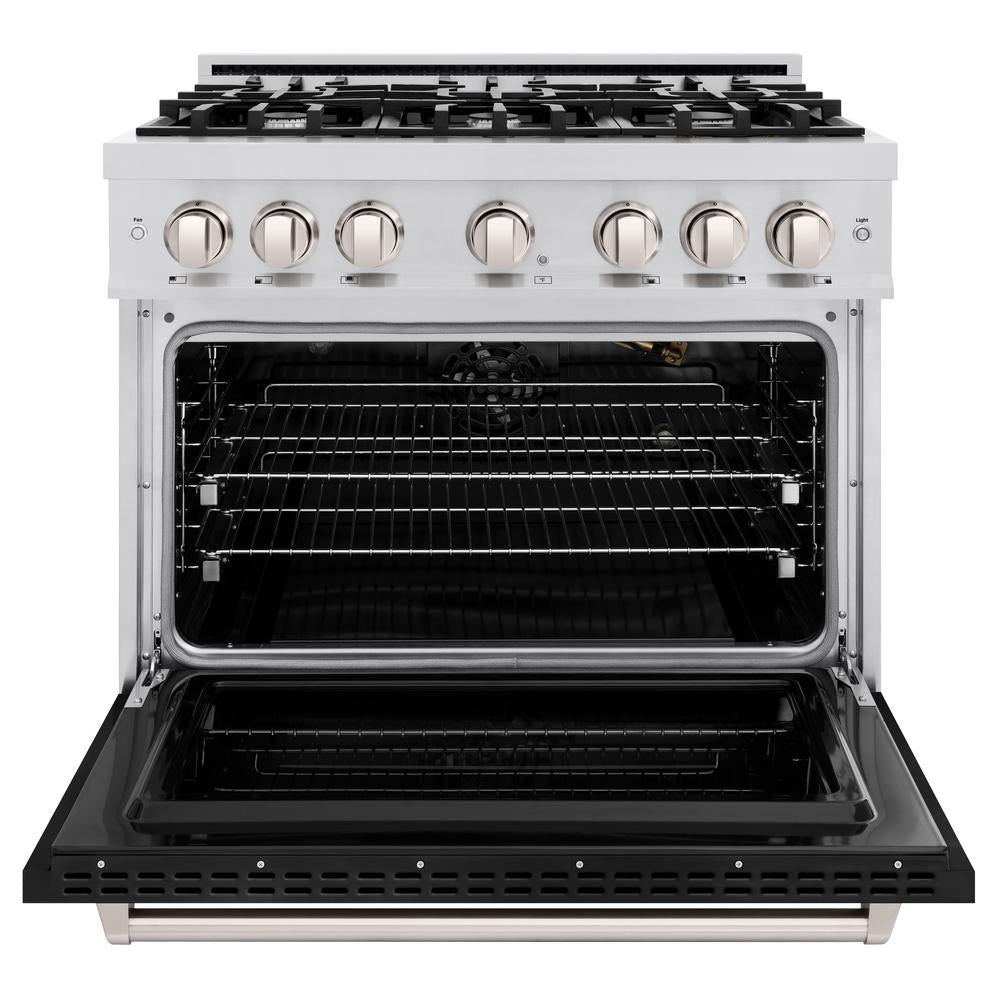 ZLINE 36 in. 5.2 cu. ft. Classic Gas Range with 6 Burner Cooktop and Convection Gas Oven in Stainless Steel with Black Matte Door (CGR-BLM-36)