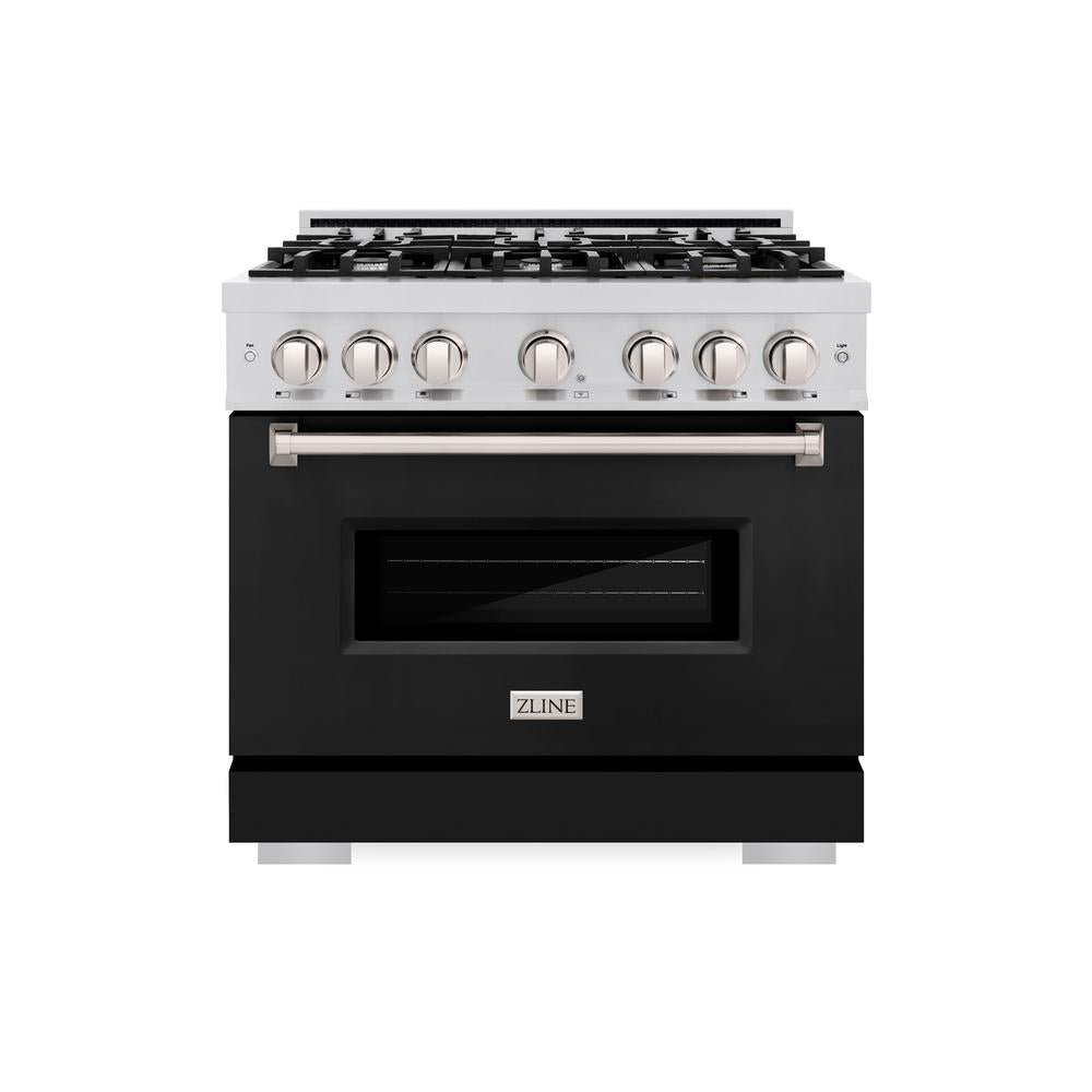 ZLINE 36 in. 5.2 cu. ft. Classic Dual Fuel Range with 6 Burner Gas Cooktop and Electric Convection Oven in Stainless Steel with Black Matte Door (CDR-BLM-36)