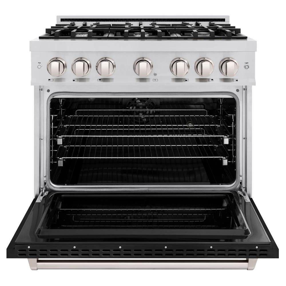 ZLINE 36 in. 5.2 cu. ft. Classic Dual Fuel Range with 6 Burner Gas Cooktop and Electric Convection Oven in Stainless Steel with Black Matte Door (CDR-BLM-36)