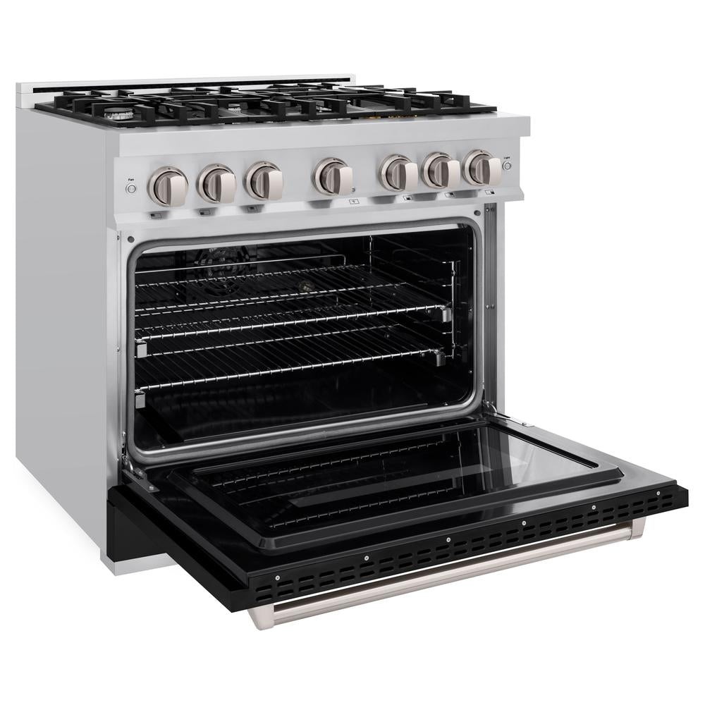 ZLINE 36 in. 5.2 cu. ft. Classic Dual Fuel Range with 6 Burner Gas Cooktop and Electric Convection Oven in Stainless Steel with Black Matte Door (CDR-BLM-36)