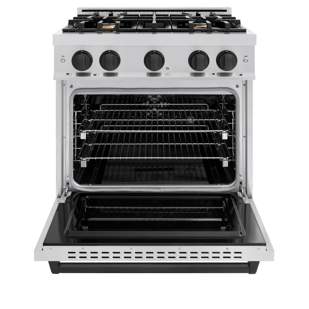ZLINE Autograph Edition 30 in. 4.2 cu. ft. Classic Dual Fuel Range with 4 Burner Gas Cooktop and Electric Convection Oven in Stainless Steel with Matte Black Accents (CDRZ-30-MB)