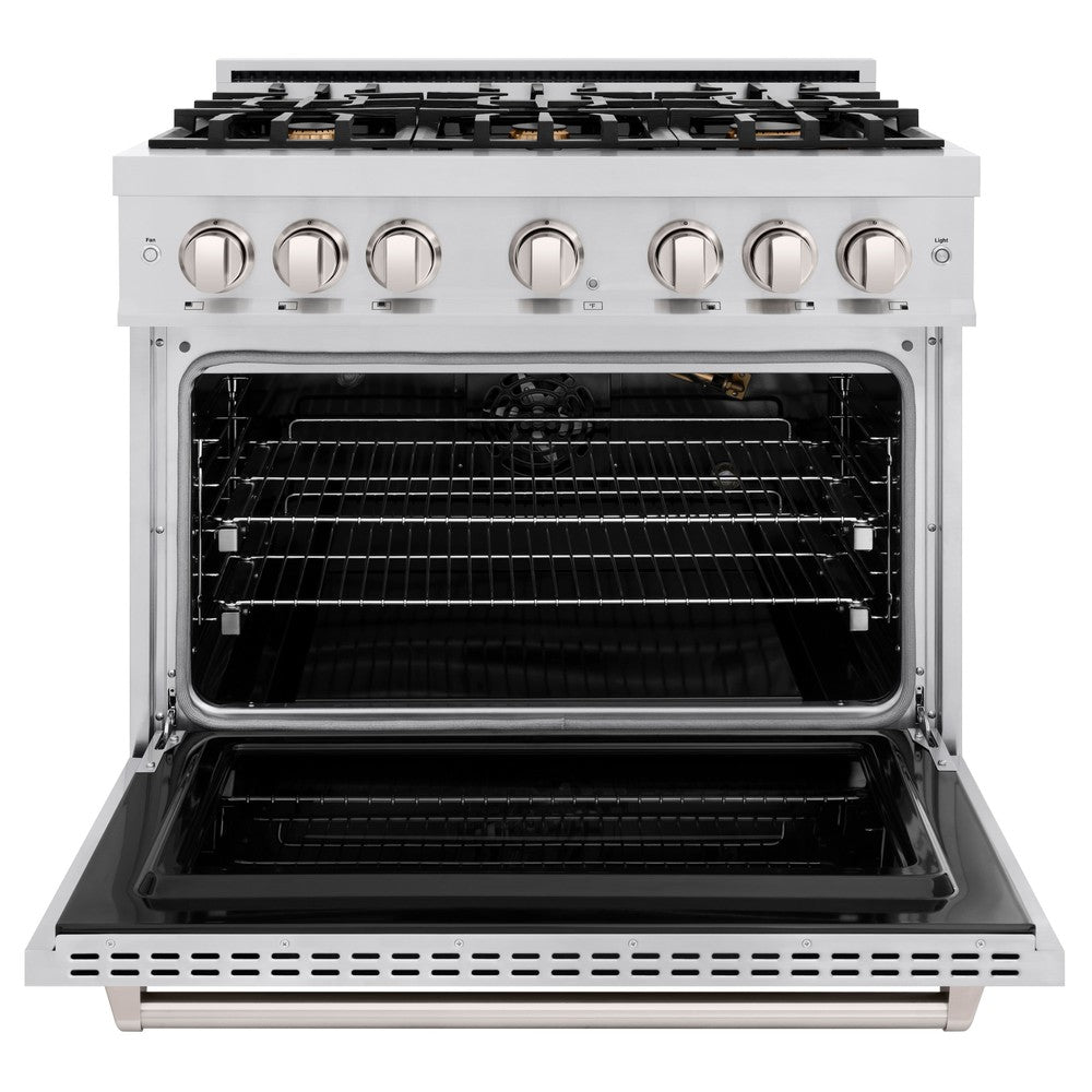 ZLINE 36 in. 5.2 cu. ft. Classic Gas Range with Convection Gas Oven in Stainless Steel with 6 Brass Burners (CGR-BR-36)