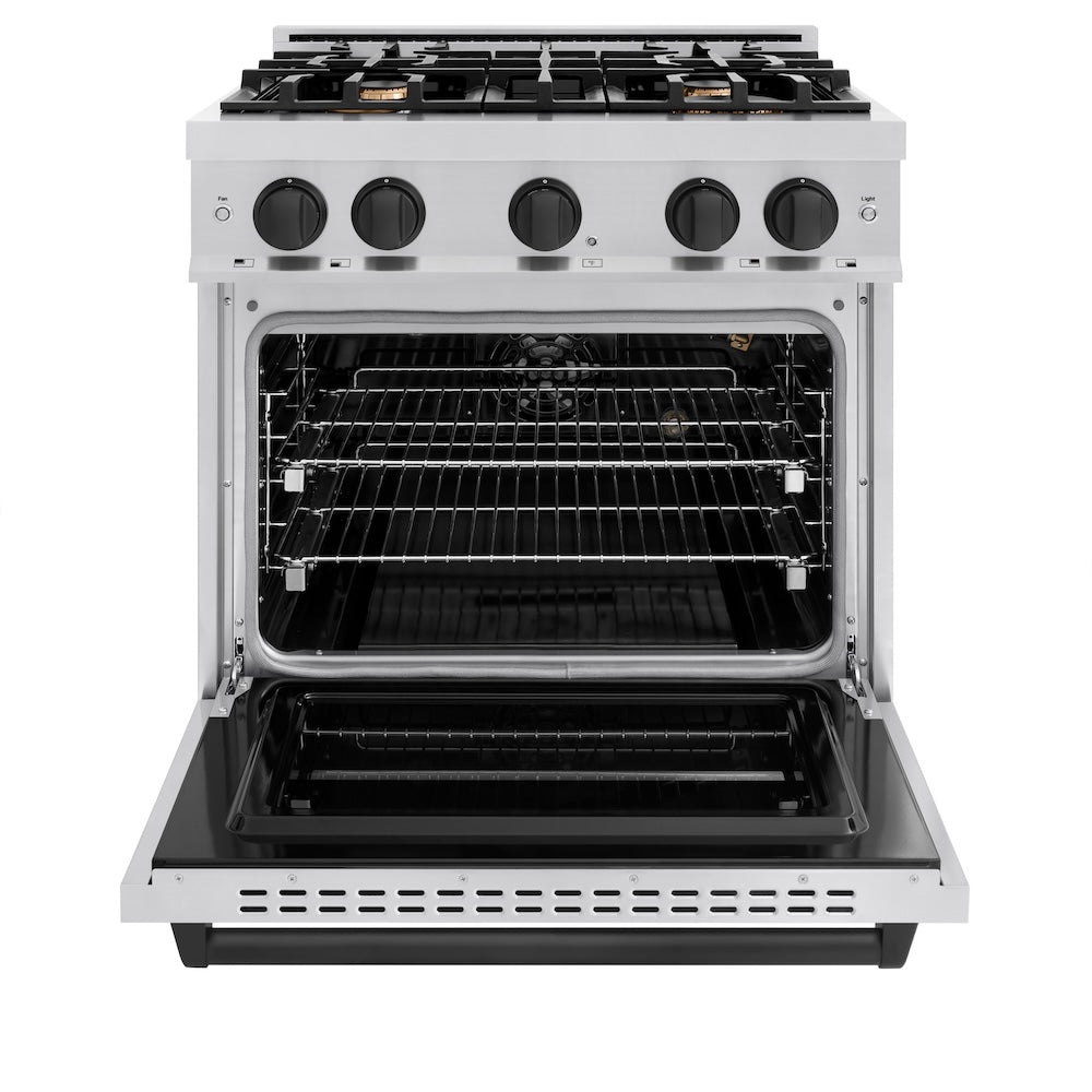 ZLINE Autograph Edition 30 in. 4.2 cu. ft. Classic Gas Range with 4 Burner Cooktop and Convection Gas Oven in Stainless Steel and Matte Black Accents (CGRZ-30-MB)