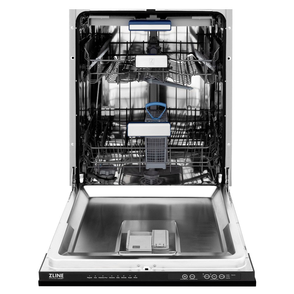 ZLINE 24 in. Tallac Series 3rd Rack Dishwasher with Black Matte Panel and Traditional Handle, 51dBa (DWV-BLM-24)