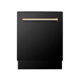 ZLINE Autograph Edition 24 in. 3rd Rack Top Control Tall Tub Dishwasher in Black Stainless Steel with Gold Accent Handle, 51dBa (DWVZ-BS-24-G)