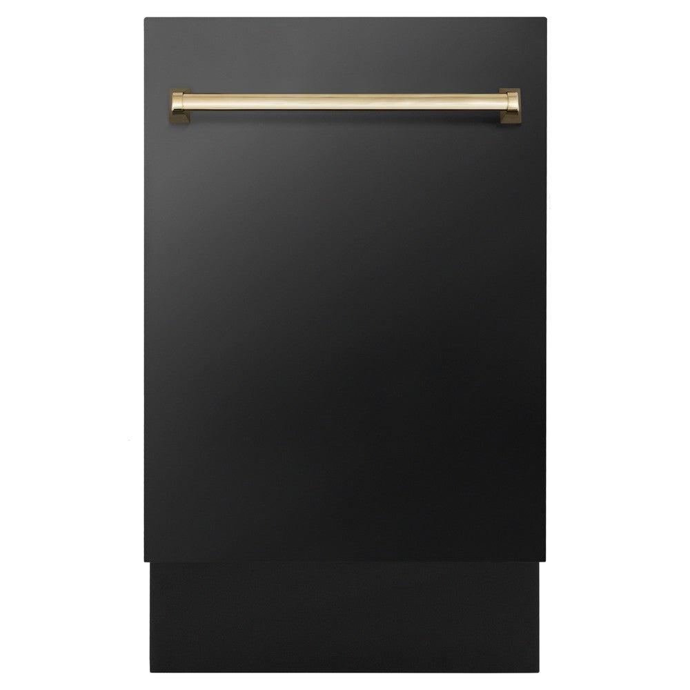 ZLINE Autograph Edition 18 in. Compact 3rd Rack Top Control Dishwasher in Black Stainless Steel with Polished Gold Accent Handle, 51dBa (DWVZ-BS-18-G)-Dishwashers-DWVZ-BS-18-G ZLINE Kitchen and Bath