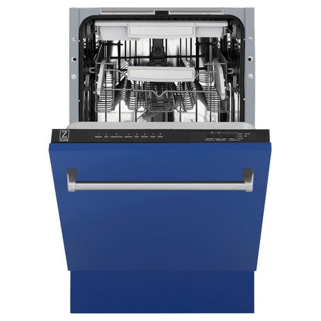 ZLINE 18 in. Tallac Series 3rd Rack Top Control Dishwasher with a Stainless Steel Tub with Blue Matte Panel, 51dBa (DWV-BM-18)