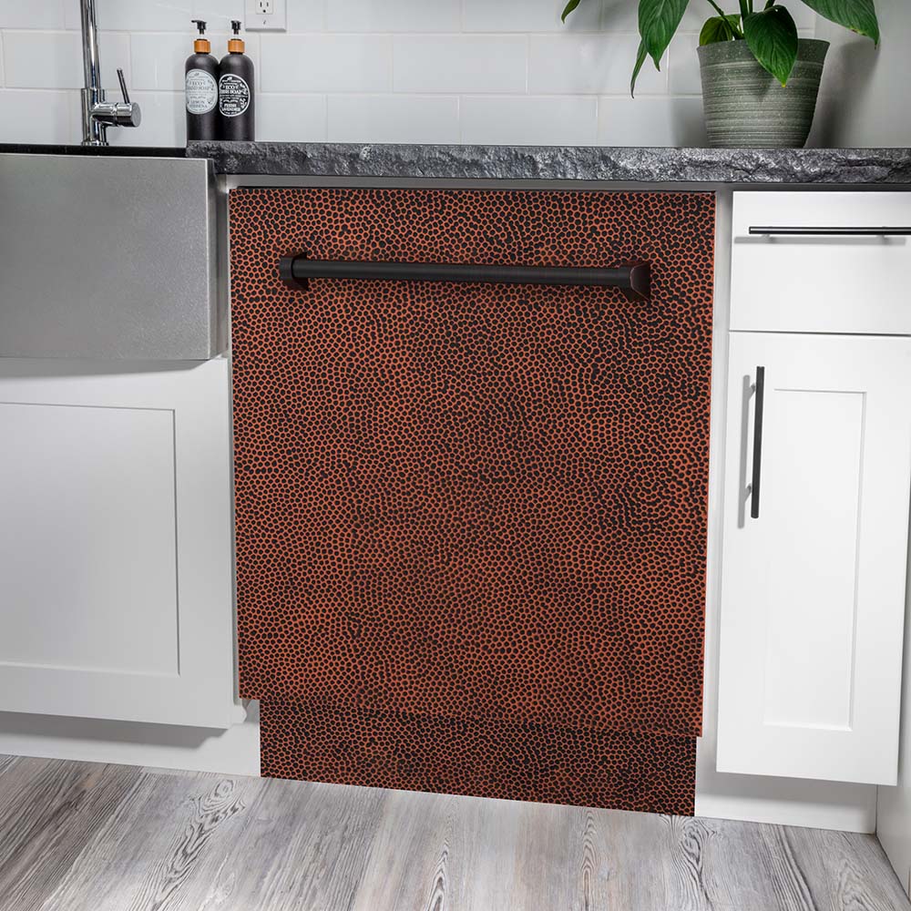 ZLINE 24 in. Tallac Series 3rd Rack Dishwasher with Hand-Hammered Copper Panel and Traditional Handle, 51dBa (DWV-HH-24)