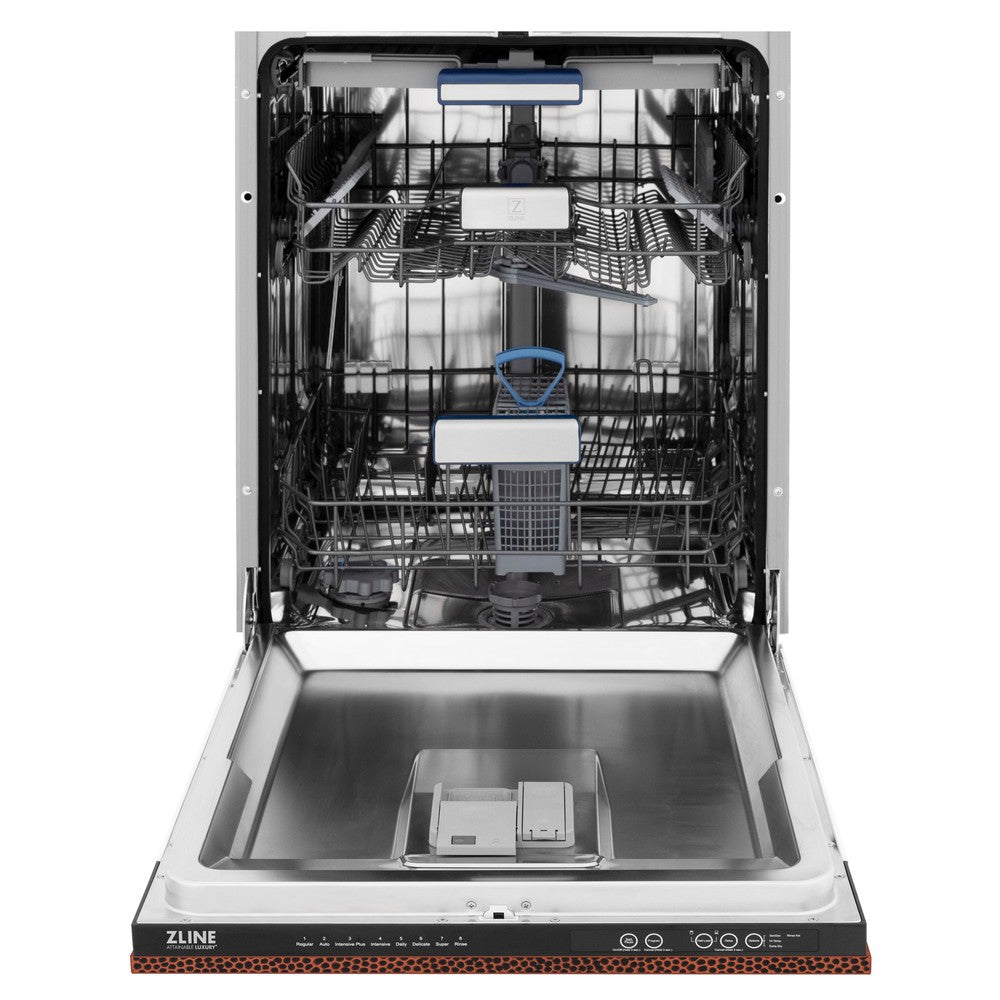 ZLINE 24 in. Tallac Series 3rd Rack Dishwasher with Hand-Hammered Copper Panel and Traditional Handle, 51dBa (DWV-HH-24)