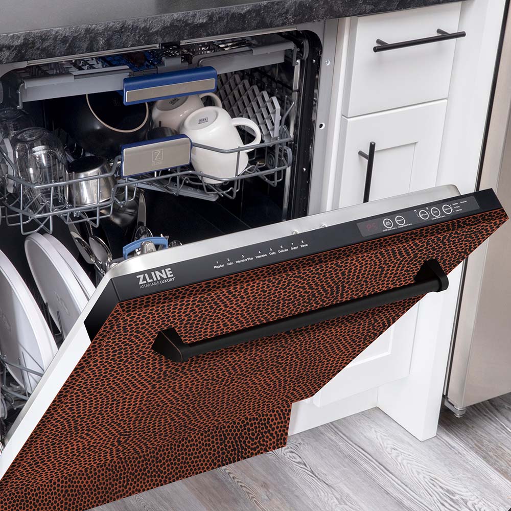 ZLINE 24 in. Tallac Series 3rd Rack Dishwasher with Hand-Hammered Copper Panel and Traditional Handle, 51dBa (DWV-HH-24)