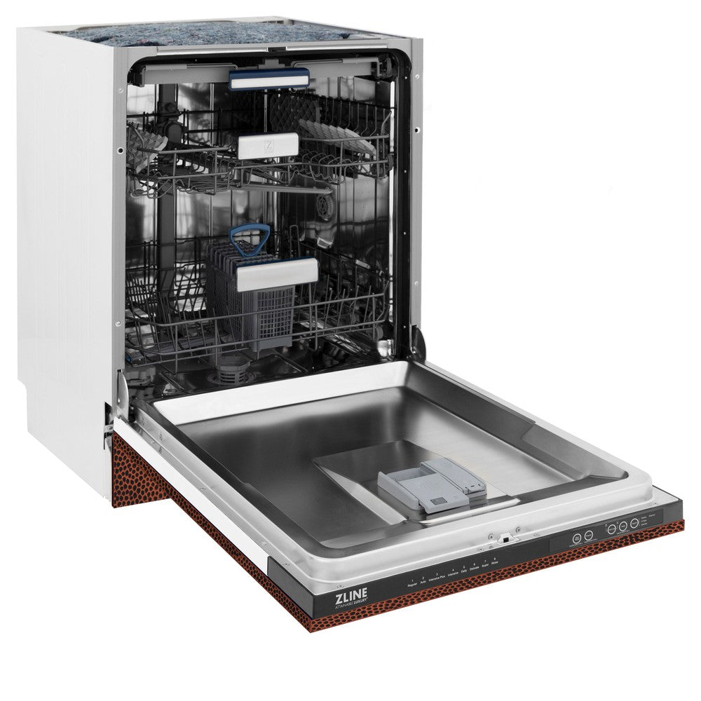 ZLINE 24" Tallac Series 3rd Rack Dishwasher with Hand-Hammered Copper Panel and Traditional Handle, 51dBa (DWV-HH-24)