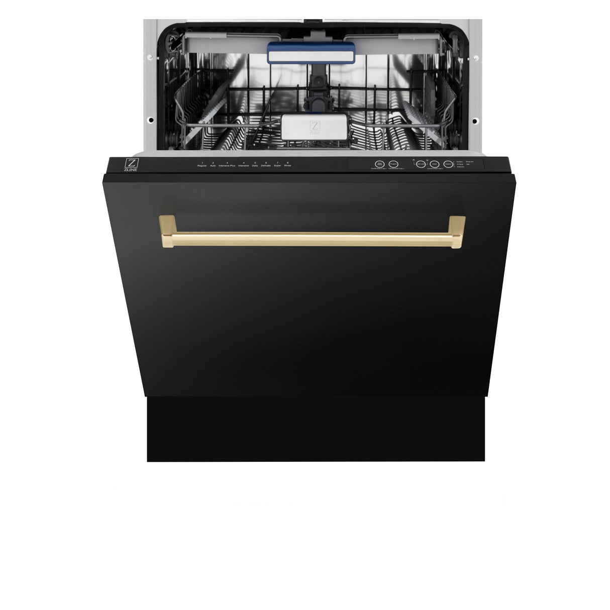 ZLINE Autograph Edition 36 in. Kitchen Package with Black Stainless Steel Dual Fuel Range, Range Hood, Dishwasher and Refrigeration Including External Water Dispenser with Champagne Bronze Accents (4AKPR-RABRHDWV36-CB)