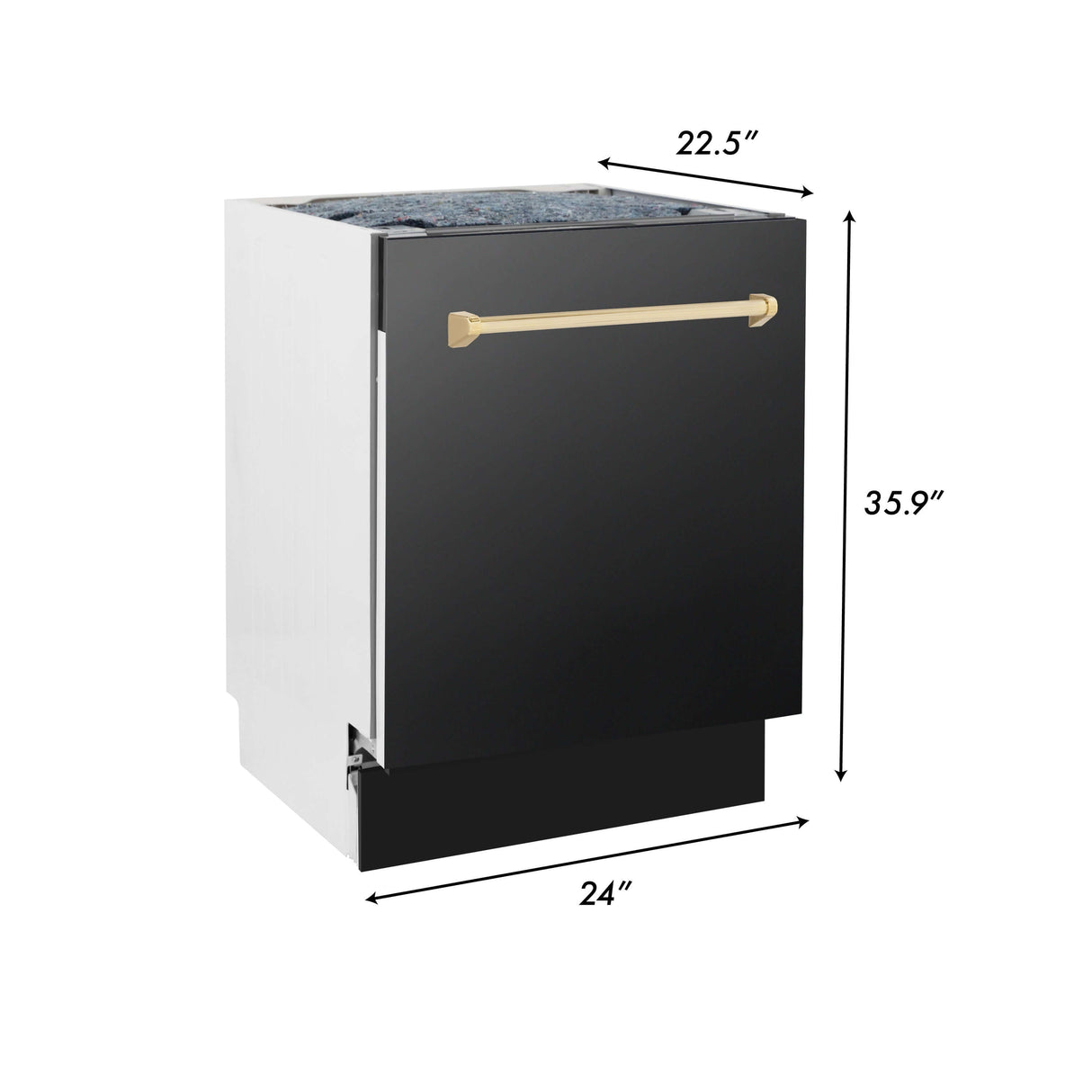 ZLINE Autograph Edition 30 in. Kitchen Package with Black Stainless Steel Dual Fuel Range, Range Hood and Dishwasher with Polished Gold Accents (3AKP-RABRHDWV30-G)