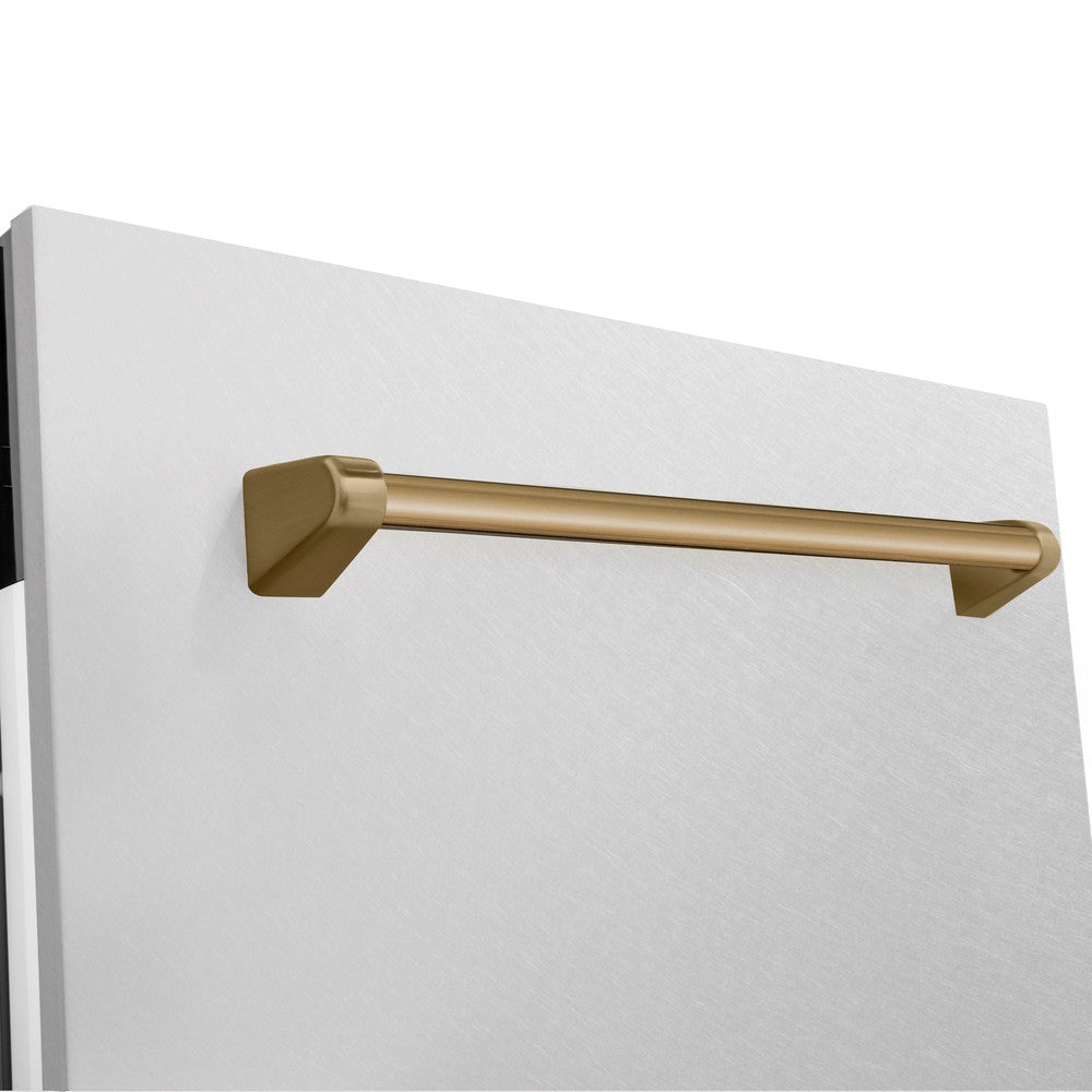 ZLINE Autograph Edition 24 in. 3rd Rack Top Control Tall Tub Dishwasher in Fingerprint Resistant Stainless Steel with Champagne Bronze Accent Handle, 51dBa (DWVZ-SN-24-CB)