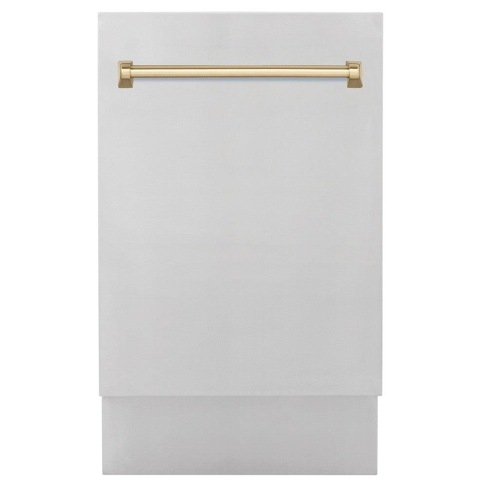 ZLINE Autograph Edition 18 in. Compact 3rd Rack Top Control Dishwasher in Stainless Steel with Champagne Bronze Handle, 51dBa (DWVZ-304-18-CB)