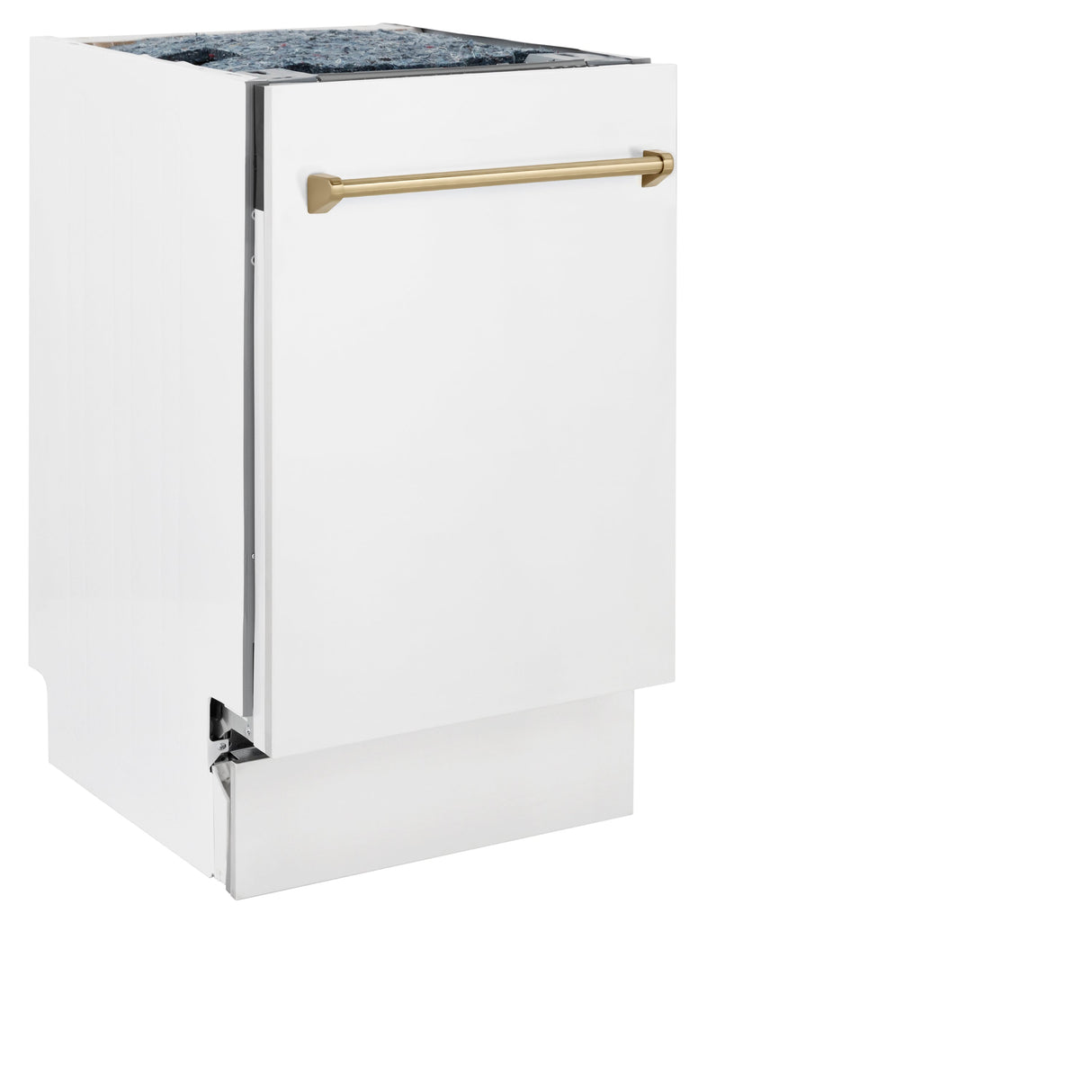 ZLINE Autograph Edition 18 in. Compact 3rd Rack Top Control Dishwasher in White Matte with Champagne Bronze Accent Handle, 51dBa (DWVZ-WM-18-CB)