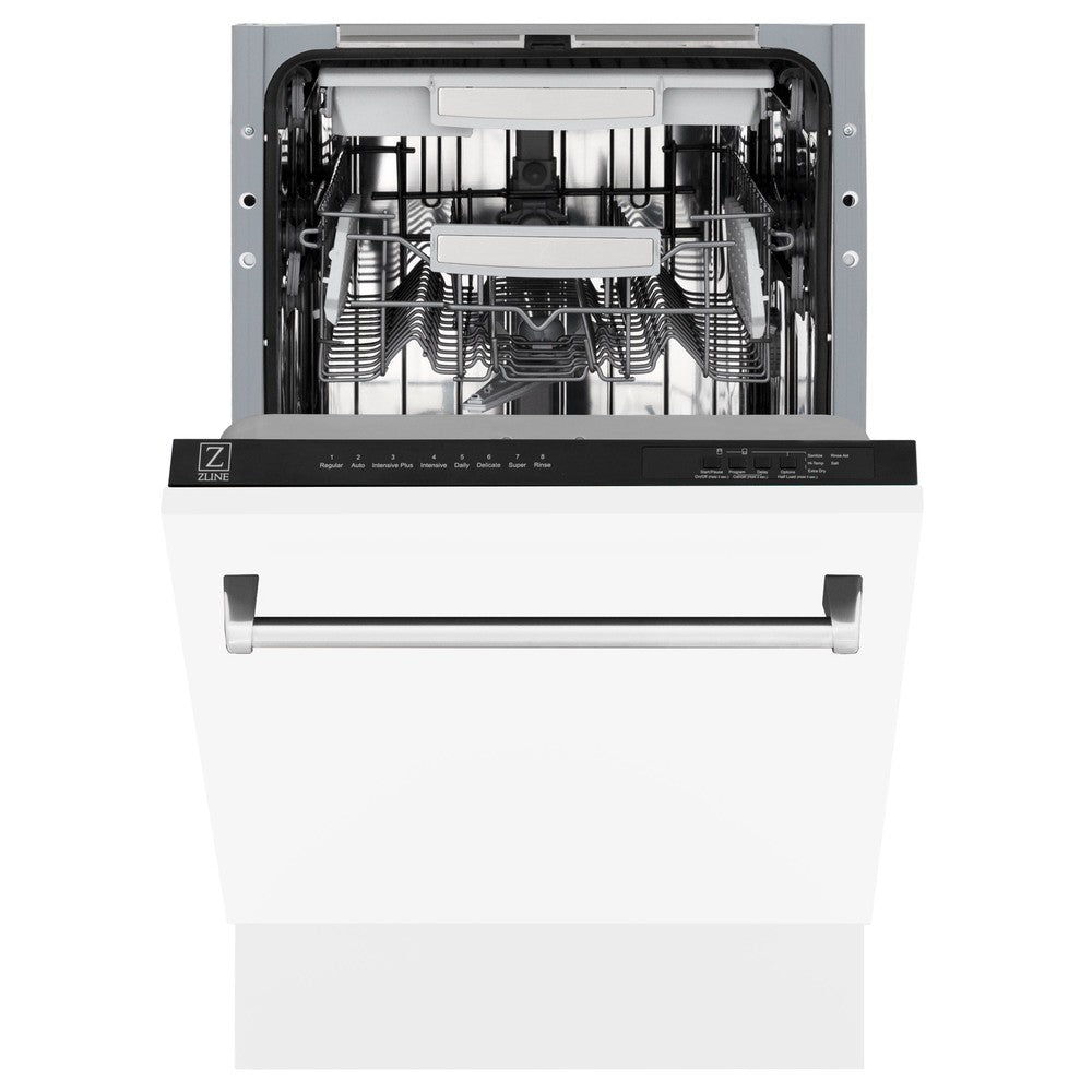 ZLINE 18 in. Tallac Series 3rd Rack Top Control Dishwasher with White Matte Panel, 51dBa (DWV-WM-18)