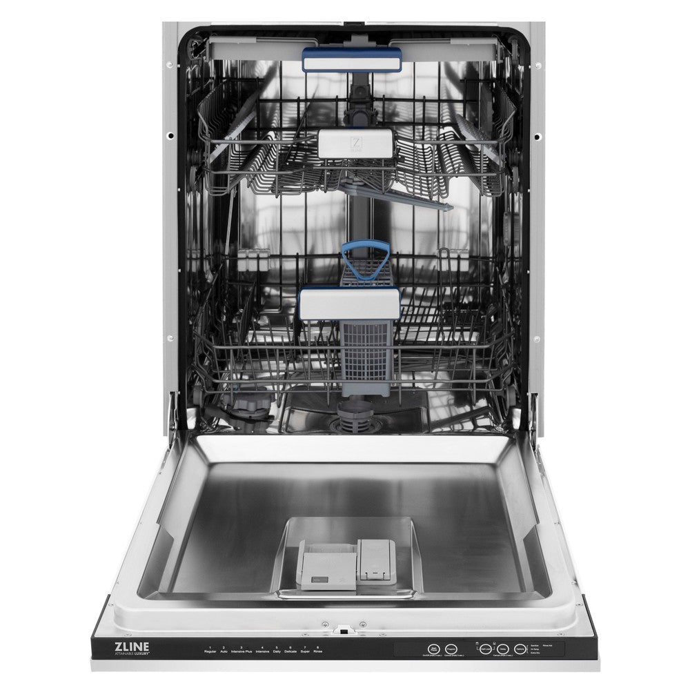 ZLINE 24 in. Tallac Series 3rd Rack Dishwasher with White Matte Panel and Traditional Handle, 51dBa (DWV-WM-24)