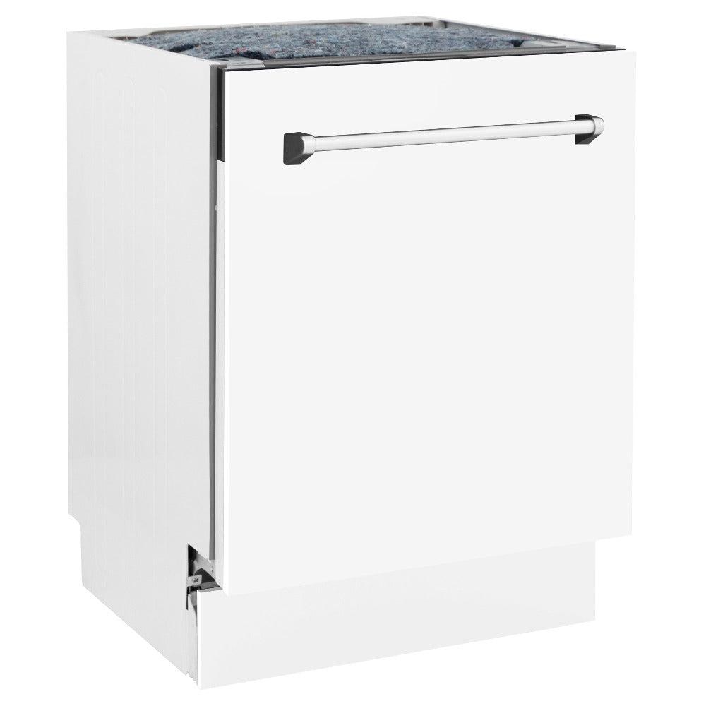 ZLINE 24 in. Tallac Series 3rd Rack Dishwasher with White Matte Panel and Traditional Handle, 51dBa (DWV-WM-24)