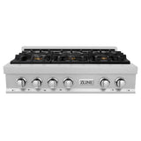 ZLINE 36 in. Porcelain Rangetop in DuraSnow® Stainless Steel with 6 Gas Brass Burners (RTS-BR-36)