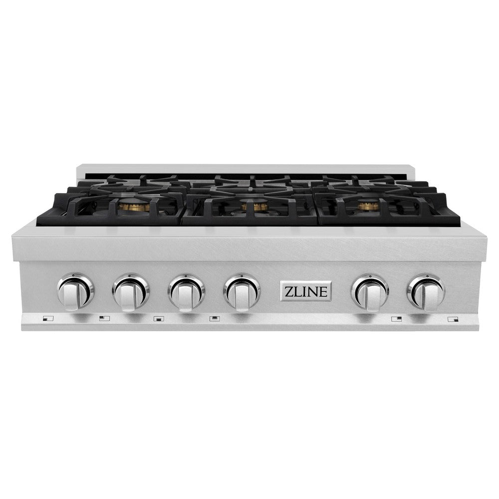 ZLINE 36 in. Legacy Gas Rangetop with 6 Brass Burners and Porcelain Cooktop in DuraSnow® Stainless Steel (RTS-BR-36)
