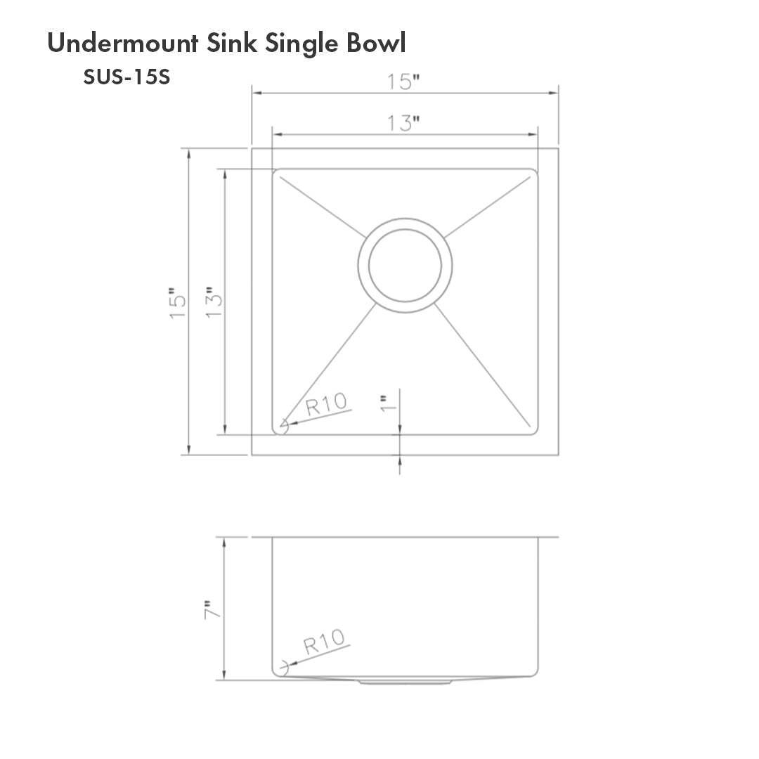 ZLINE Boreal 15 in. Undermount Single Bowl Scratch Resistant Stainless Steel Bar Kitchen Sink (SUS-15S)