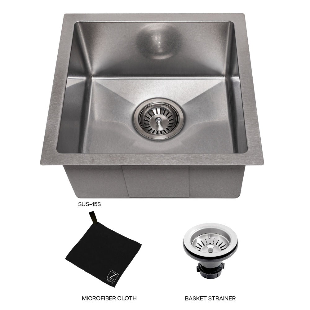 ZLINE Boreal 15 in. Undermount Single Bowl Scratch Resistant Stainless Steel Bar Kitchen Sink (SUS-15S)