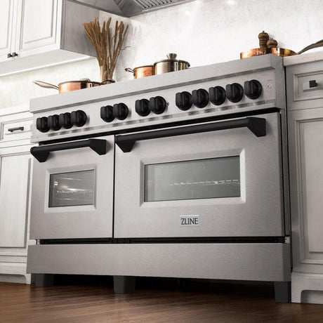 ZLINE Autograph Edition 60 in. 7.4 cu. ft. Dual Fuel Range with Gas Stove and Electric Oven in DuraSnow® Stainless Steel with Matte Black Accents (RASZ-SN-60-MB)