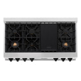 ZLINE Autograph Edition 48 in. Porcelain Rangetop with 7 Gas Burners in DuraSnow® Stainless Steel and Matte Black Accents (RTSZ-48-MB)