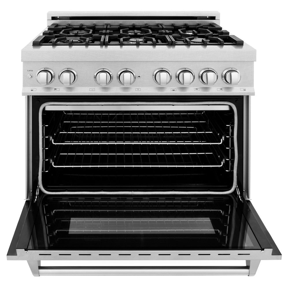 ZLINE 36 in. Kitchen Package with Fingerprint Resistant Stainless Steel Dual Fuel Range, Ducted Vent Range Hood and Dishwasher (3KP-RASRH36-DW)