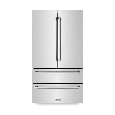 ZLINE Kitchen Package with Refrigeration, 48 in. Stainless Steel Dual Fuel Range, 48 in. Convertible Vent Range Hood, 24 in. Microwave Drawer, and 24 in. Tall Tub Dishwasher (5KPR-RARH48-MWDWV)