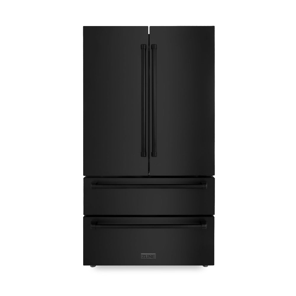 ZLINE Kitchen Package with Black Stainless Steel Refrigerator, 48 in. Dual Fuel Range, Range Hood, and Microwave Drawer (4KPR-RABRH48-MW)