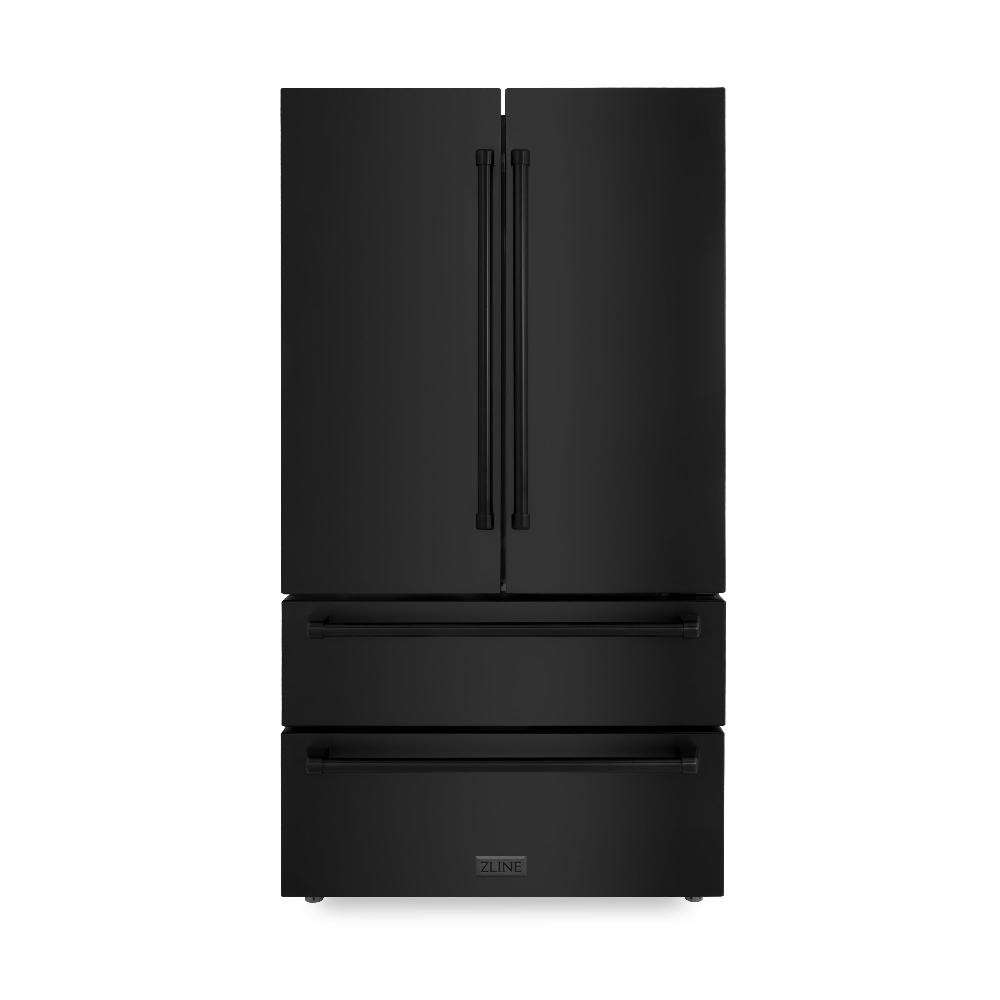 ZLINE 36 in. 22.5 cu. ft. Counter-Depth French Door Refrigerator with Ice Maker in Fingerprint-Resistant Black Stainless Steel (RFM-36-BS)