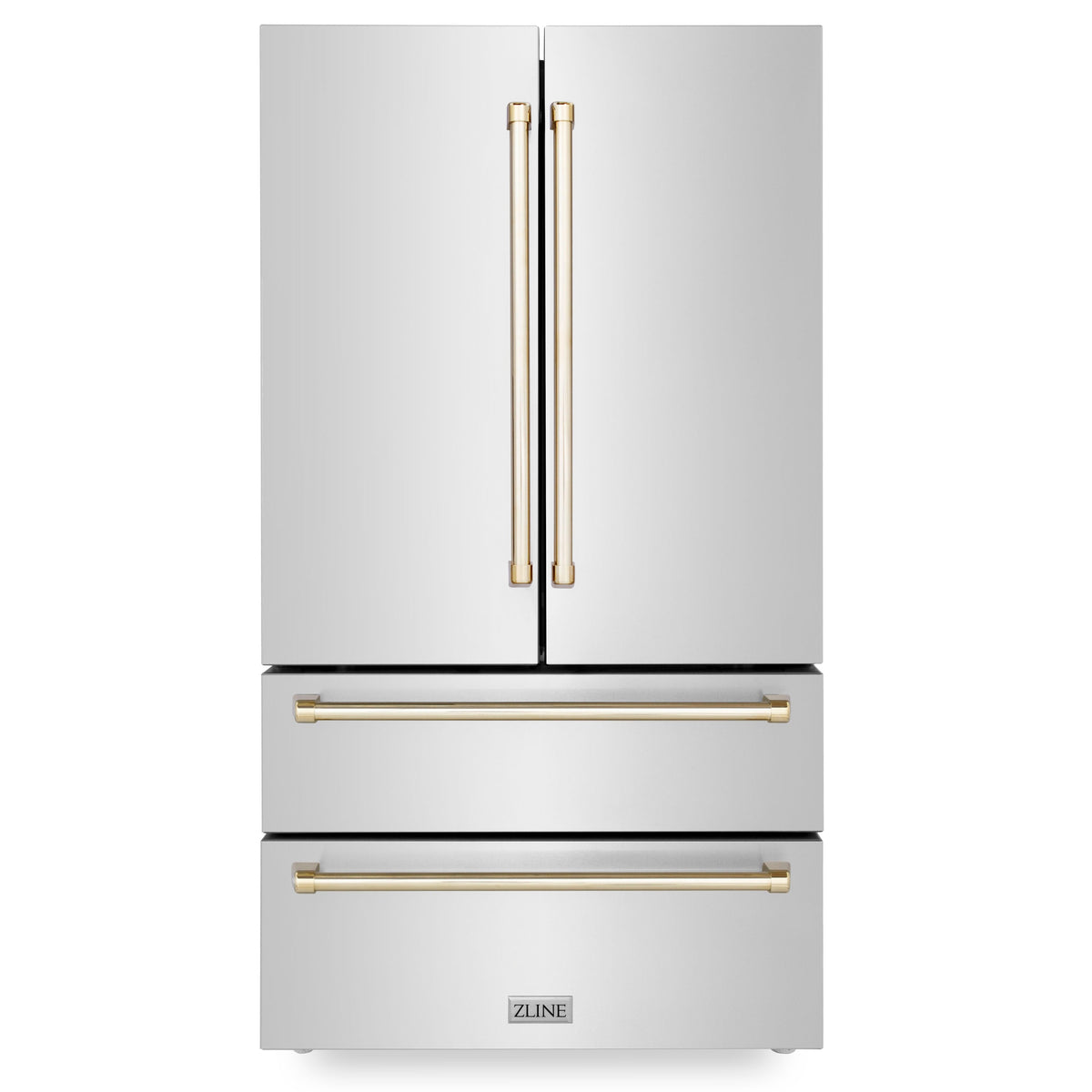 ZLINE Autograph Edition 36 in. Kitchen Package with Stainless Steel Dual Fuel Range, Range Hood, Dishwasher and Refrigerator with Polished Gold Accents (4KAPR-RARHDWM36-G)