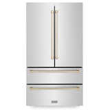 ZLINE Autograph Edition 30 in. Kitchen Package with Stainless Steel Dual Fuel Range, Range Hood, Dishwasher and Refrigeration with Polished Gold Accents (4KAPR-RARHDWM30-G)