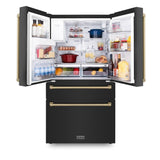 ZLINE Autograph Edition 36 in. Kitchen Package with Black Stainless Steel Dual Fuel Range, Range Hood, Dishwasher and Refrigeration Including External Water Dispenser with Champagne Bronze Accents (4AKPR-RABRHDWV36-CB)