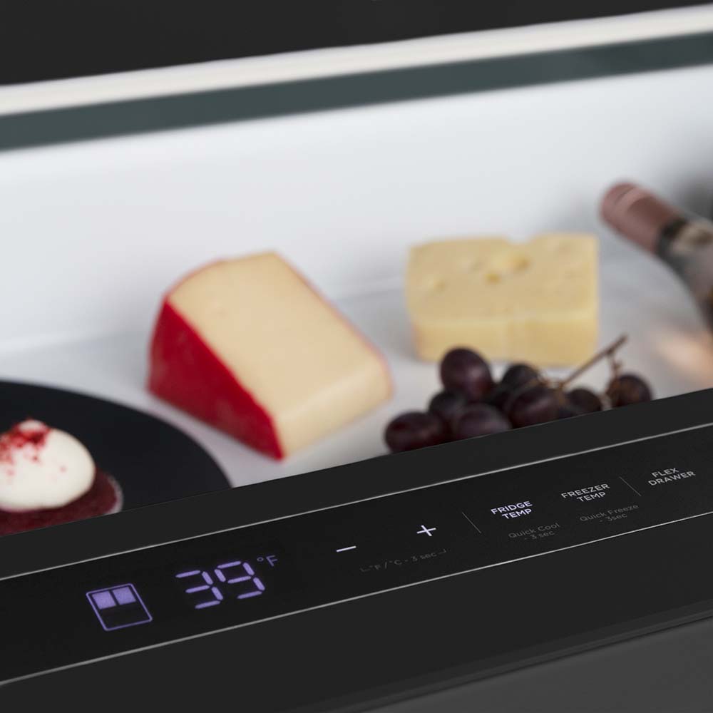 ZLINE Autograph Edition 36 in. 21.6 cu. ft. Counter-Depth French Door Refrigerator with Water and Ice Dispenser in Fingerprint-Resistant Black Stainless Steel with Polished Gold Traditional Handles (RFMZ-W-36-BS-G)