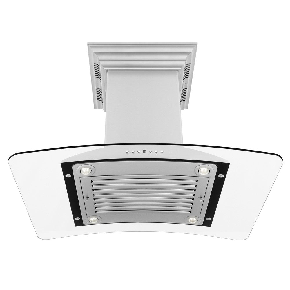 ZLINE Island Mount Range Hood in Stainless Steel with Built-in CrownSound Bluetooth Speakers (GL9iCRN-BT)