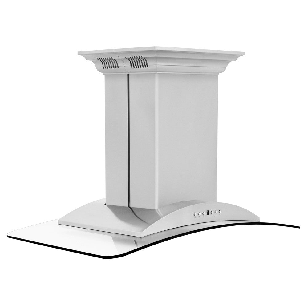 ZLINE Island Mount Range Hood in Stainless Steel with Built-in CrownSound Bluetooth Speakers (GL9iCRN-BT)