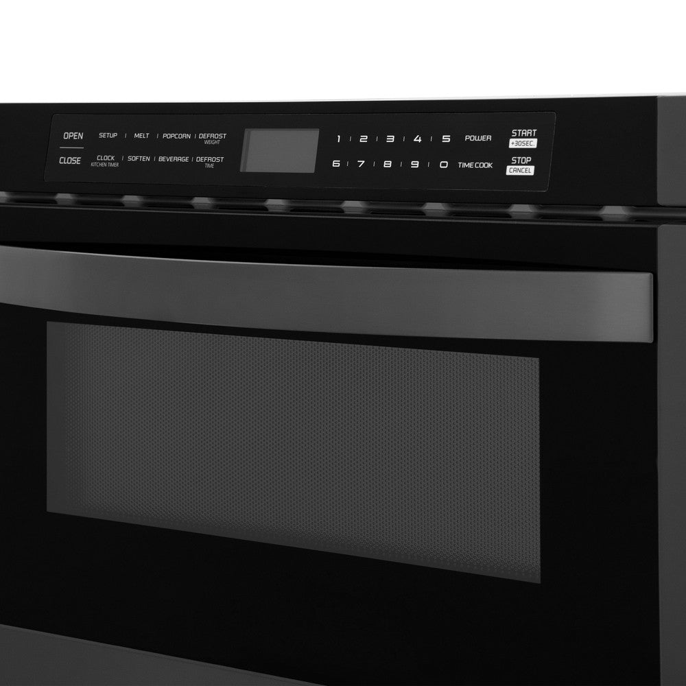 ZLINE 48 in. Kitchen Package with Black Stainless Steel Dual Fuel Range, Convertible Vent Range Hood and Microwave Drawer (3KP-RABRH48-MW)