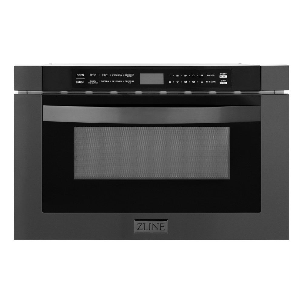 ZLINE 48 in. Kitchen Package with Black Stainless Steel Dual Fuel Range, Convertible Vent Range Hood and Microwave Drawer (3KP-RABRH48-MW)