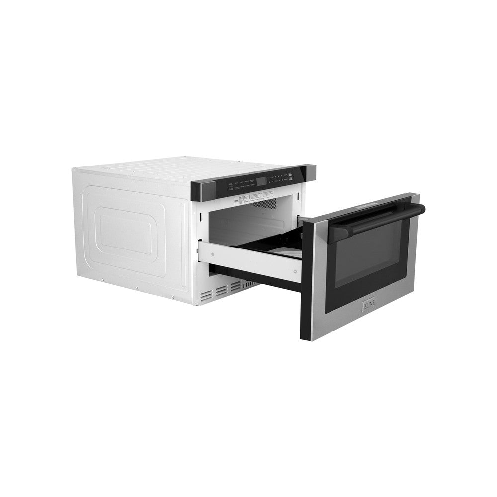 ZLINE Autograph Edition 24 in. 1.2 cu. ft. Built-in Microwave Drawer with a Traditional Handle in Stainless Steel and Matte Black Accents (MWDZ-1-H-MB)