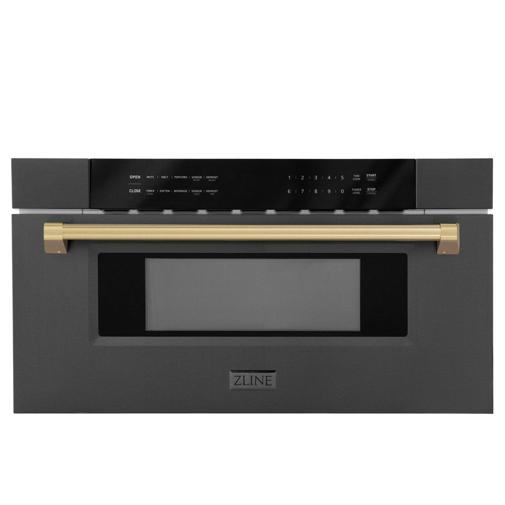 ZLINE Autograph Edition 30 in. 1.2 cu. ft. Built-in Microwave Drawer in Black Stainless Steel with Champagne Bronze Accents (MWDZ-30-BS-CB)