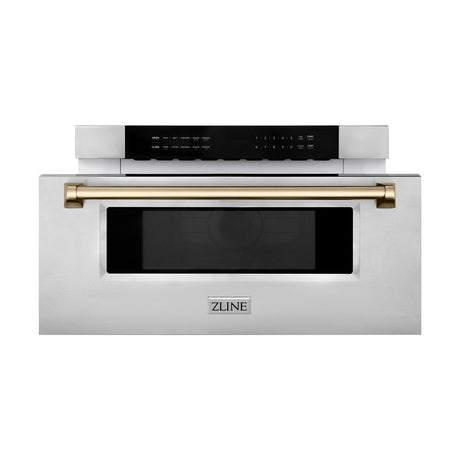 ZLINE Autograph Edition 30 in. 1.2 cu. ft. Built-In Microwave Drawer in Stainless Steel with Champagne Bronze Accents (MWDZ-30-CB)