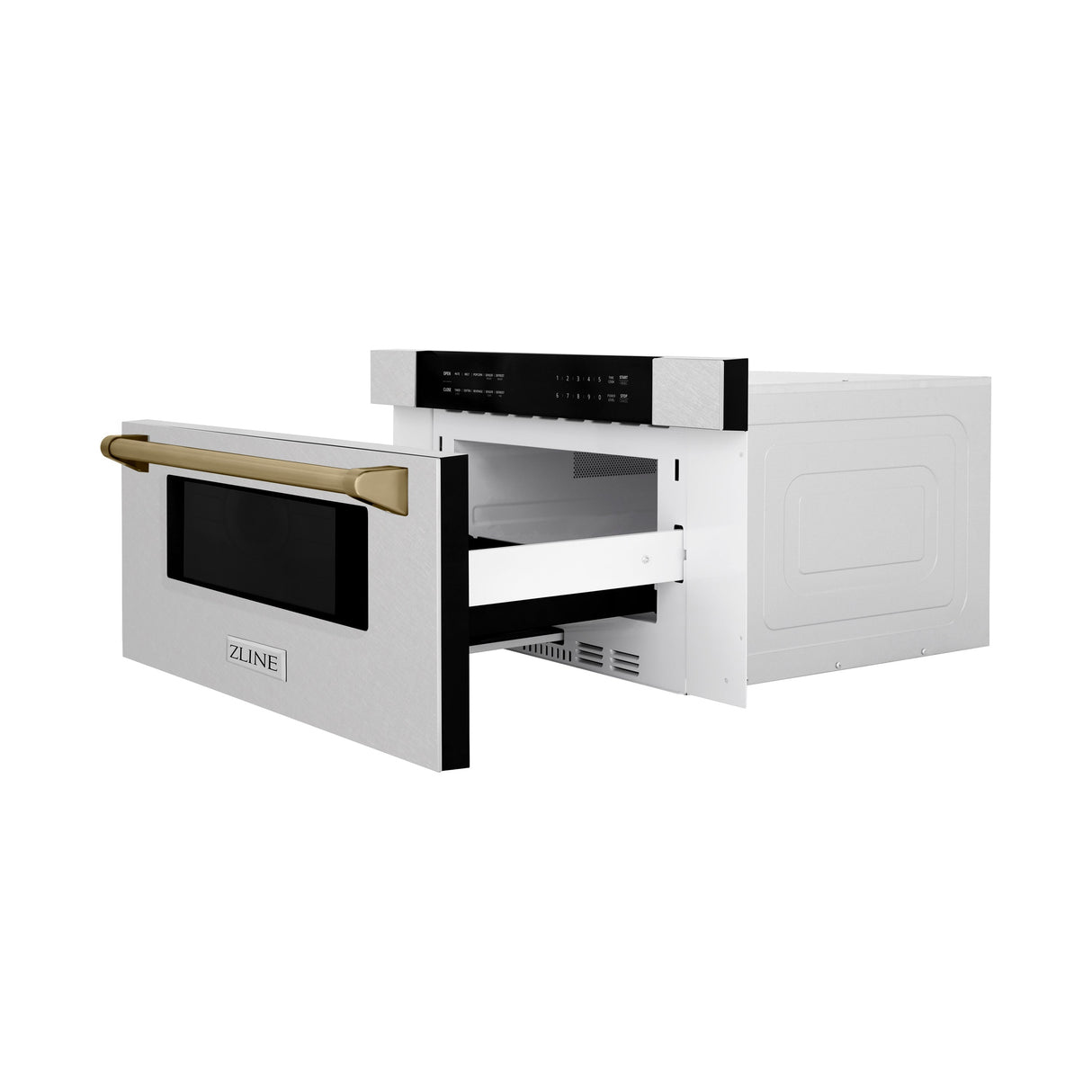 ZLINE Autograph Edition 30 in. 1.2 cu. ft. Built-In Microwave Drawer in Fingerprint Resistant Stainless Steel with Champagne Bronze Accents (MWDZ-30-SS-CB)