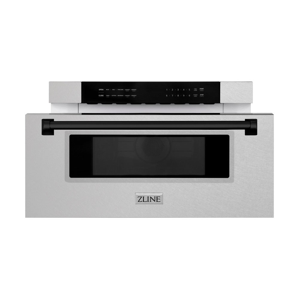 ZLINE Autograph Edition 30 in. 1.2 cu. ft. Built-In Microwave Drawer in Fingerprint Resistant Stainless Steel with Matte Black Accents (MWDZ-30-SS-MB)