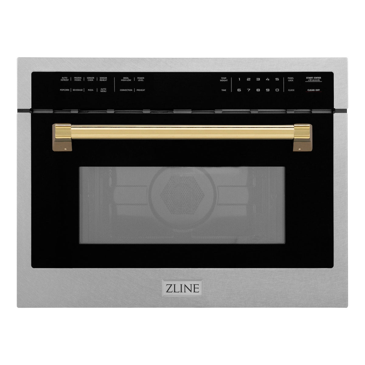 ZLINE Autograph Edition 24 in. 1.6 cu ft. Built-in Convection Microwave Oven in Fingerprint Resistant Stainless Steel with Polished Gold Accents (MWOZ-24-SS-G)