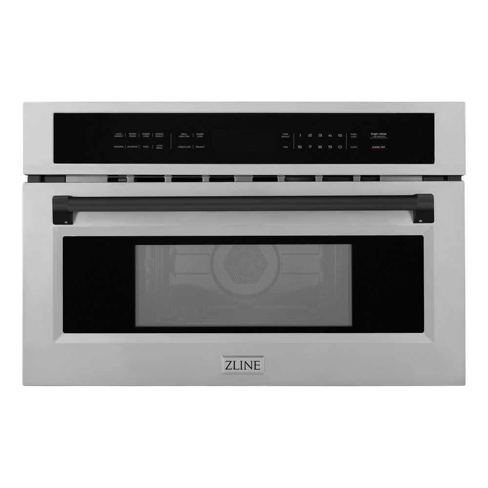 ZLINE Autograph Edition 30 in. 1.6 cu ft. Built-in Convection Microwave Oven in Stainless Steel with Matte Black Accents (MWOZ-30-MB)