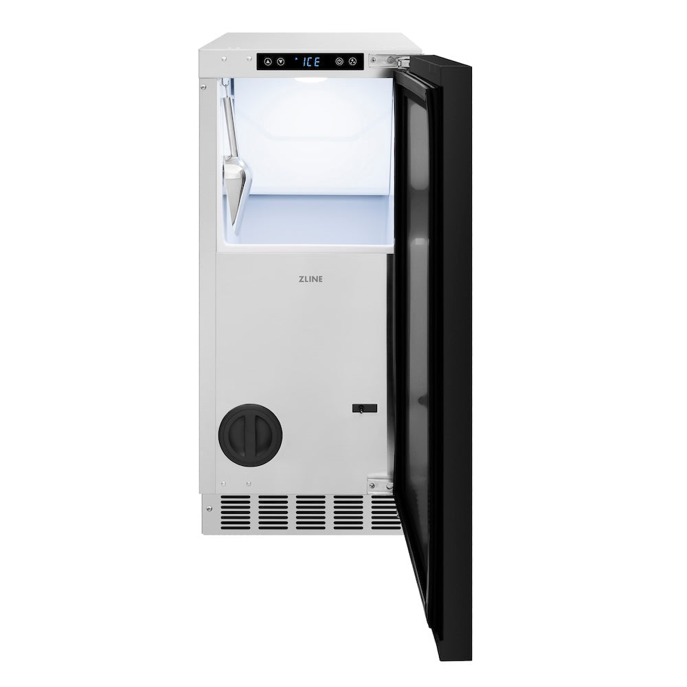ZLINE Autograph Edition 15 in. Touchstone Clear Cube Ice Maker with Drain Pump and Panel Ready Door with Matte Black Handle (ICCDPZ-15-MB)